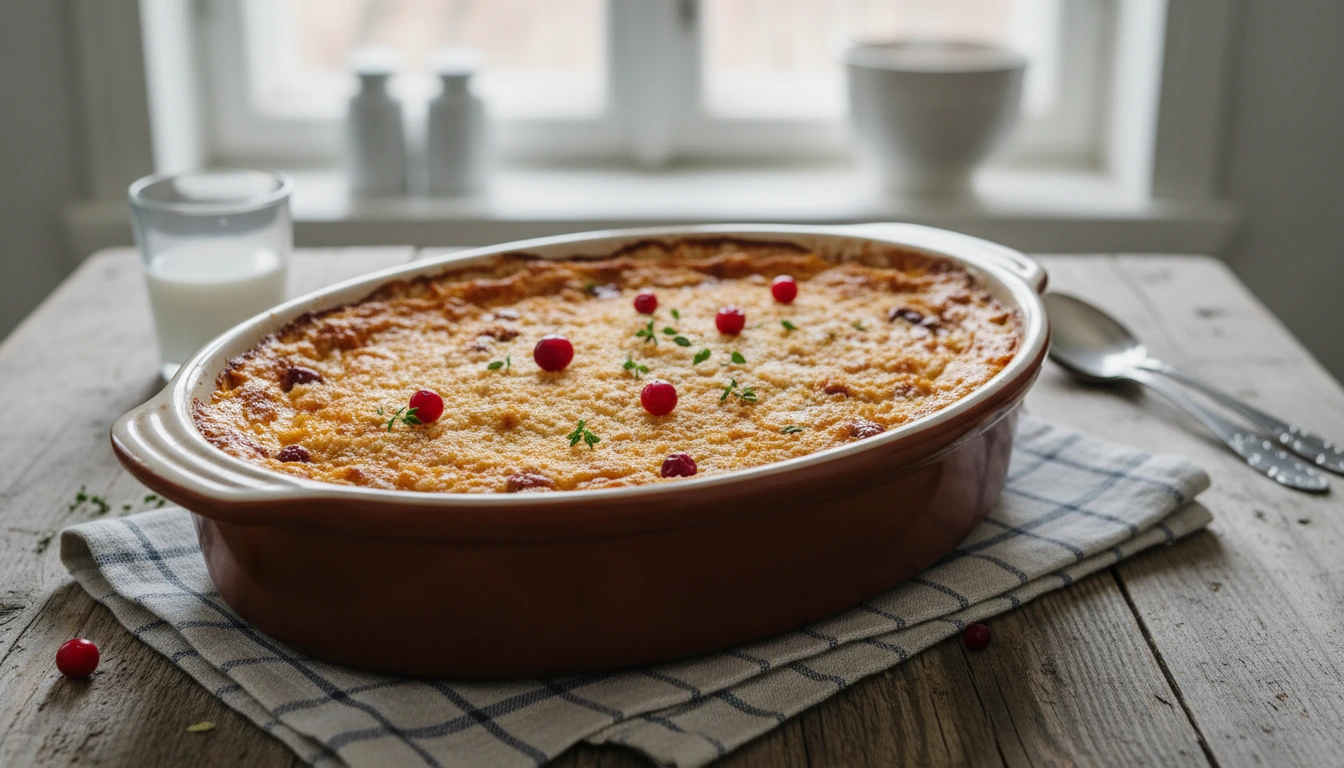 Bataattilaatikko, uunissa paistettu makea bataattilaatikko, jossa on karamellisoitunut pinta ja pehmeä, samettinen rakenne, tarjoiltuna vuoassa.
