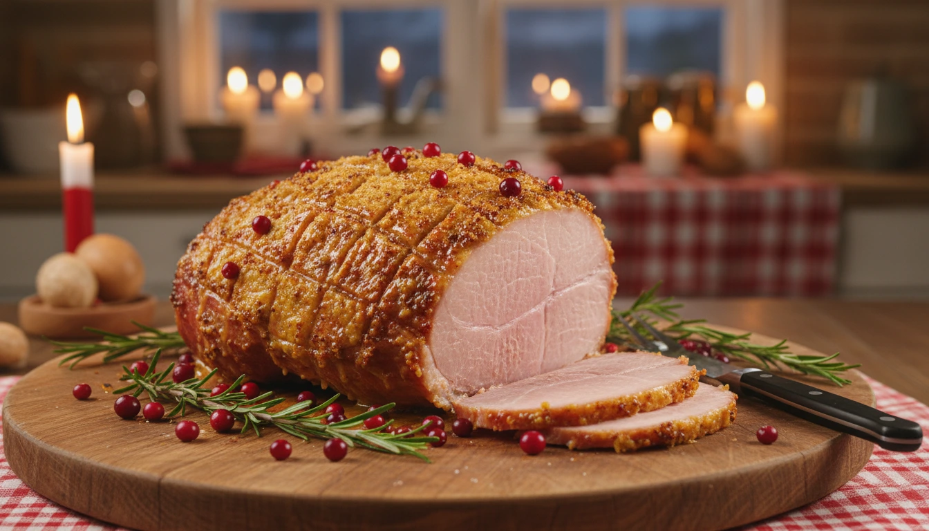 Joulukinkku sinappikuorrutuksella ja korppujauhoilla