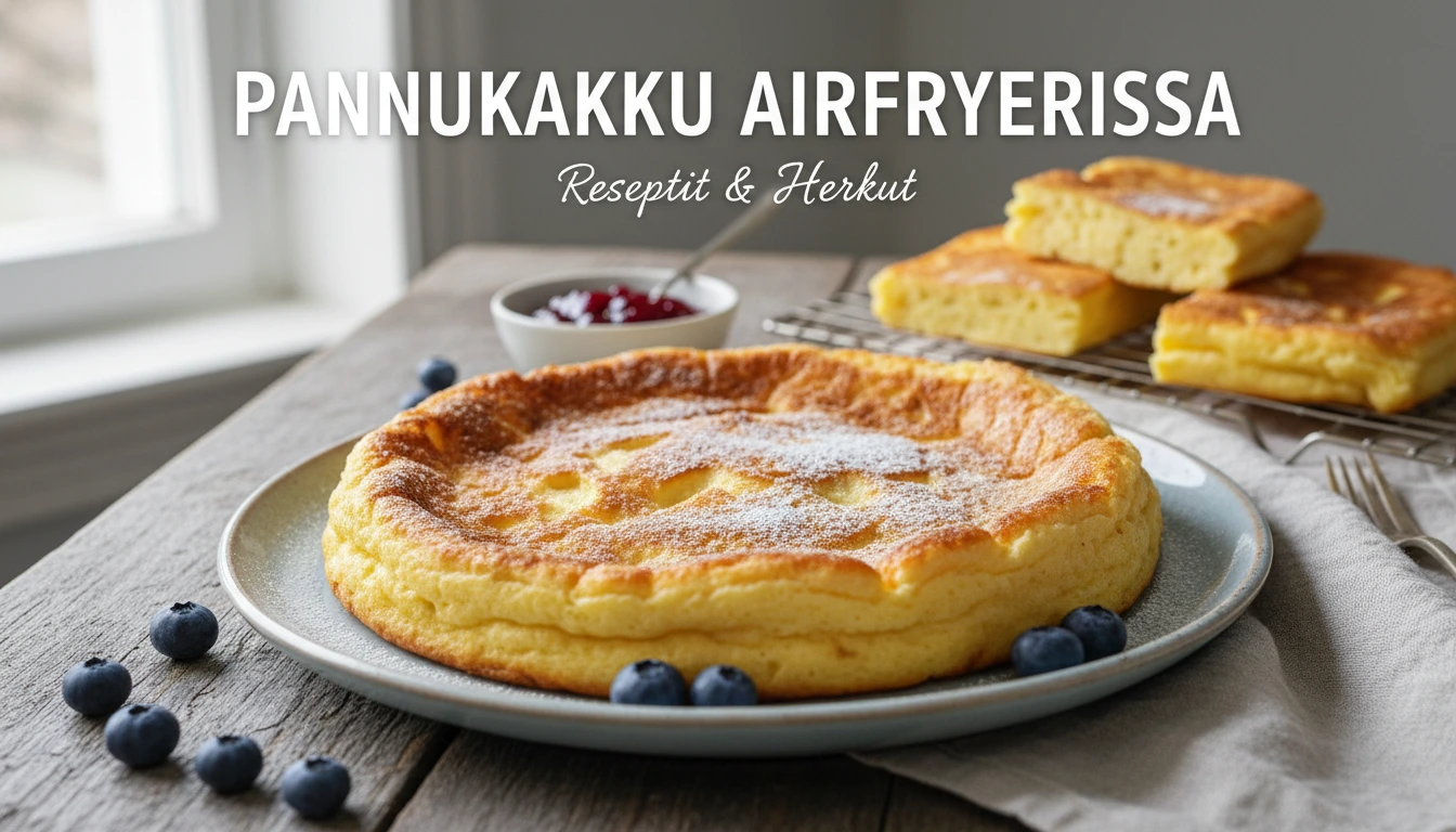 Kullanruskea pannukakku pyöreässä vuoassa airfryerin sisällä