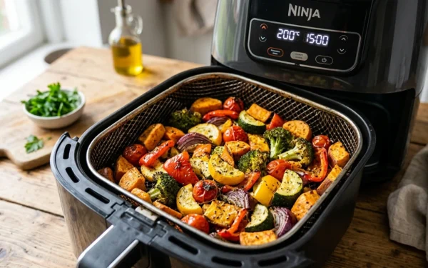 Värikkäitä kasviksia airfryerissa kultaisiksi paistettuna