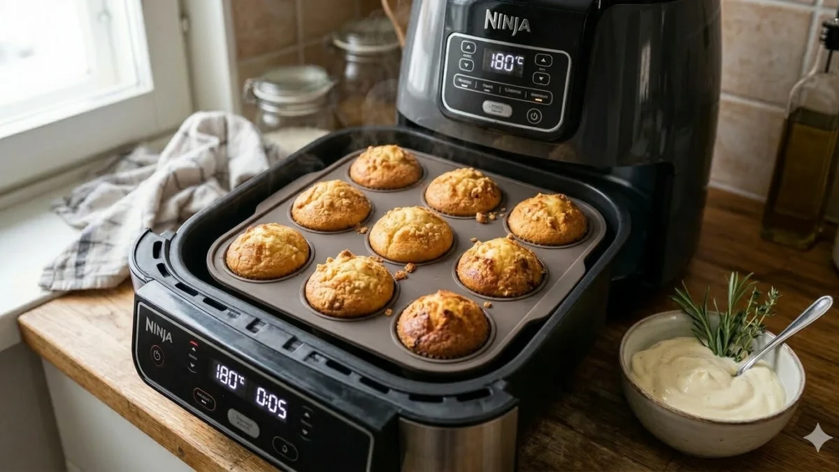 Airfryerissa paistetut kultaiset muffinssit leivontavuoassa