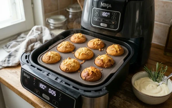 Airfryerissa paistetut kultaiset muffinssit leivontavuoassa