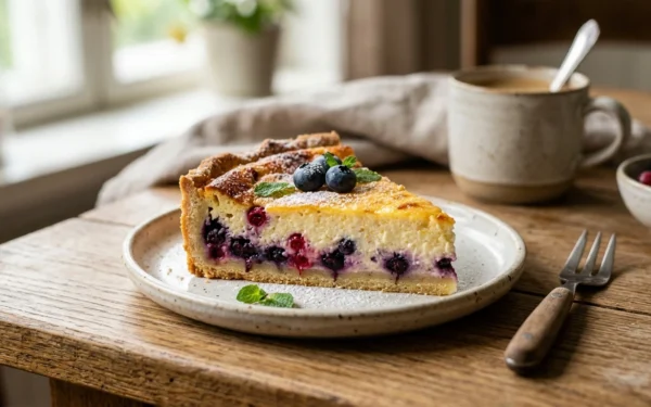 rahkapiirakan viipale lautasella